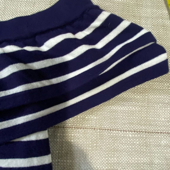 Pointelle Navy/White Double Ruffle Shoulder Coastal Nautical Casual Knit Top-XL - Picture 7 of 15